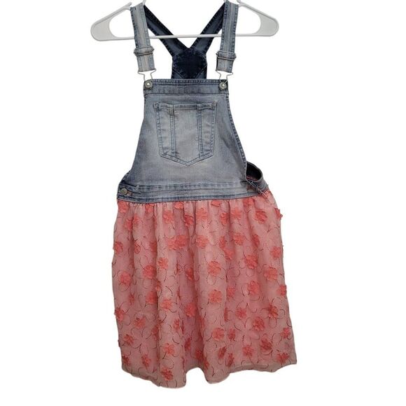 Jordache Overall Denim Tulle Flower Dress - Picture 1 of 7